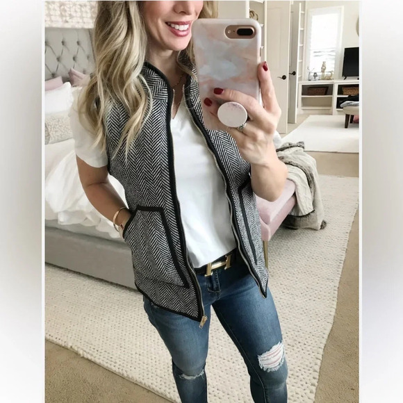 J. CREW Herringbone Excursion Quilted Down Puffer Vest Double Zipper - Picture 8 of 9